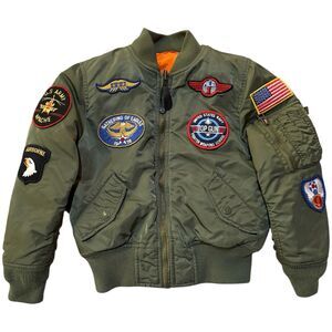 Alpha Industries Youth MA-1 Bomber Jacket With Patches Army Green Youth Size YXS